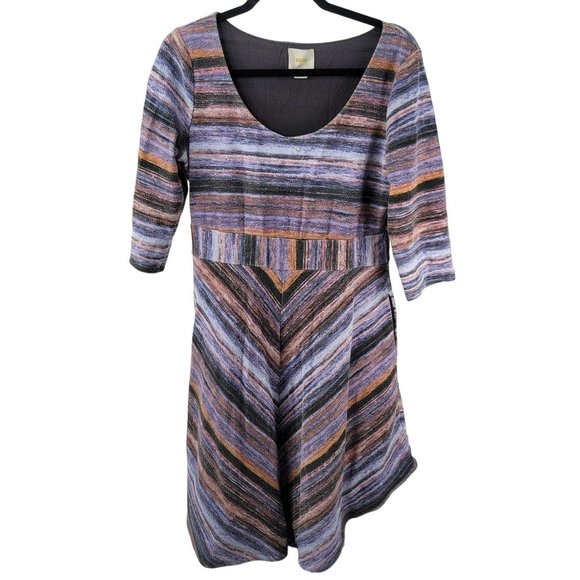 Anthropologie Maeve Dress Knit Chevron Fit and Flare Pockets Stripe Womens Large - Picture 2 of 10